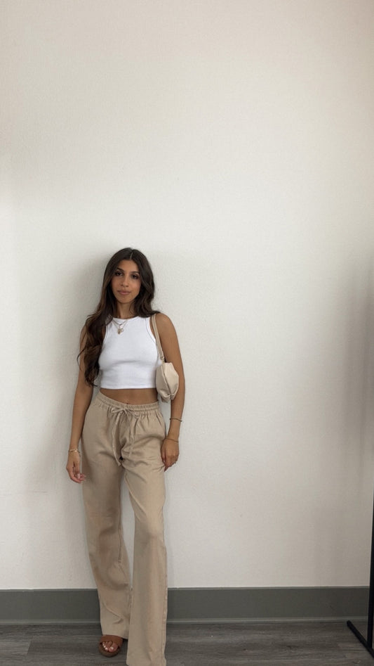 Mina Linen Pants (Beige)