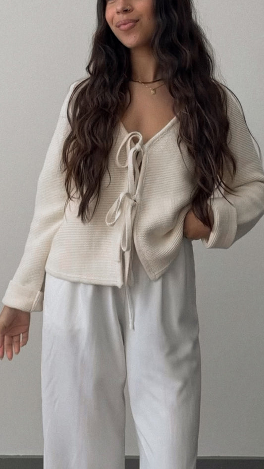 Jamie Tie Cardigan (Cream)