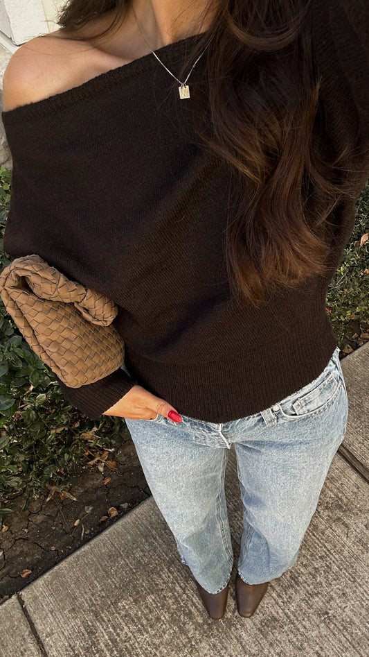 Hazel Off the shoulder top (DARK BROWN)