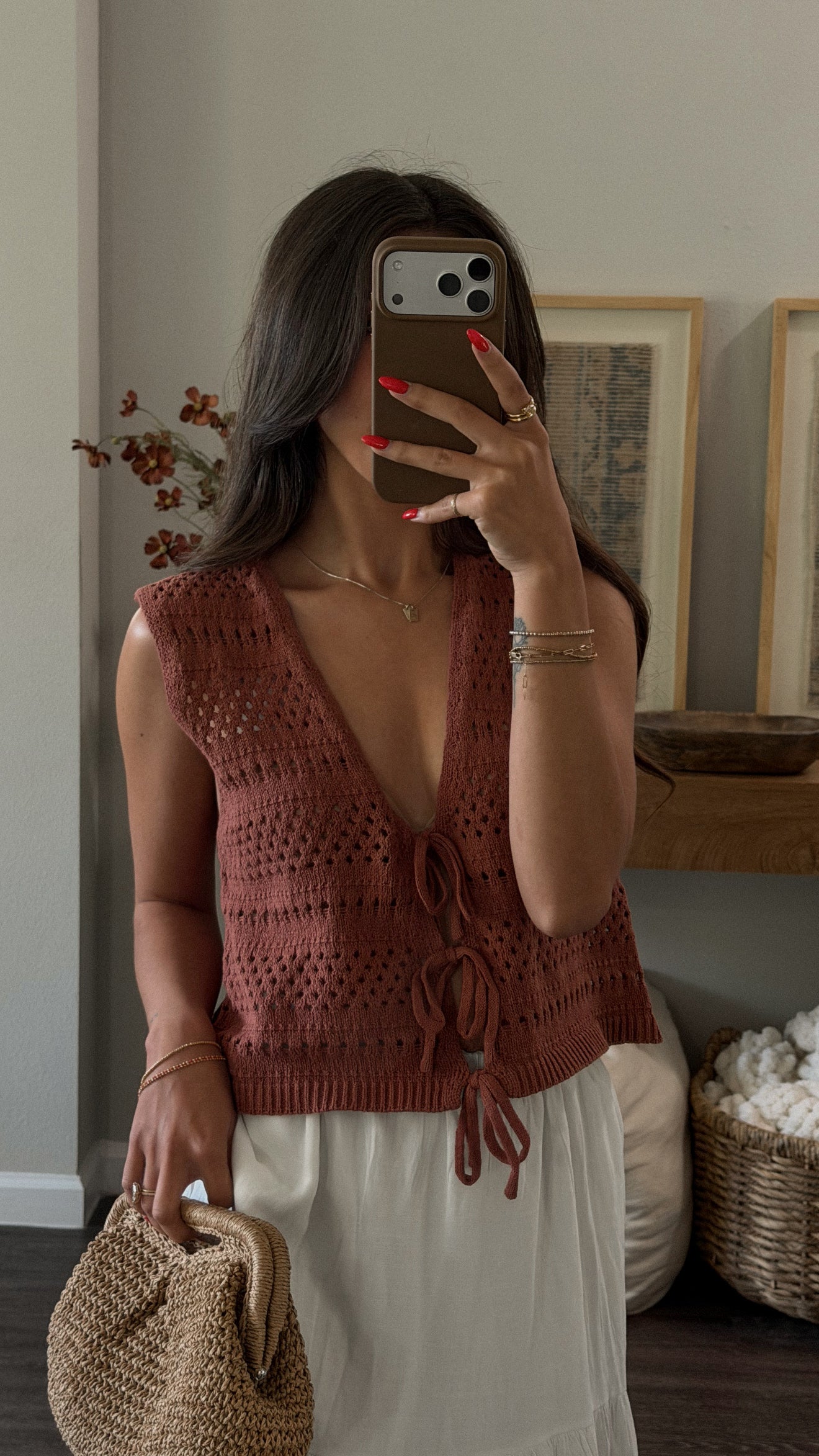 Kassi Crochet Vest (Rust)